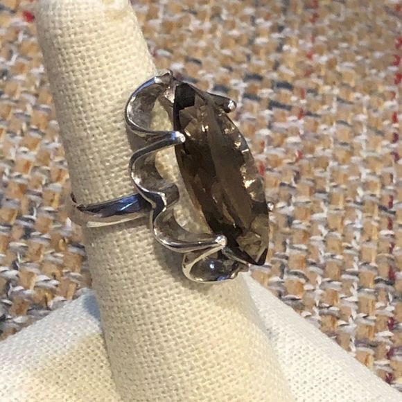 Faceted Smokey Quartz Faceted Tension Mount Vintage Sterling Silver Ring Sz 6 - Picture 4 of 16